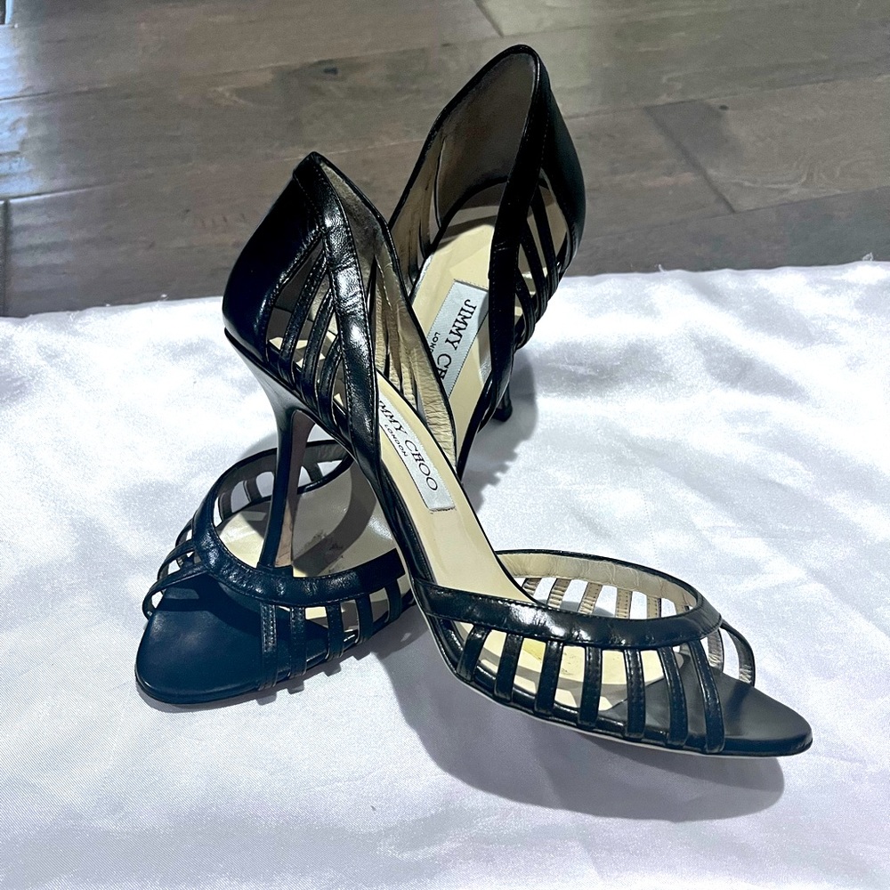 Black Jimmy Choo Size 39 (8.5-9)Cage Heels.